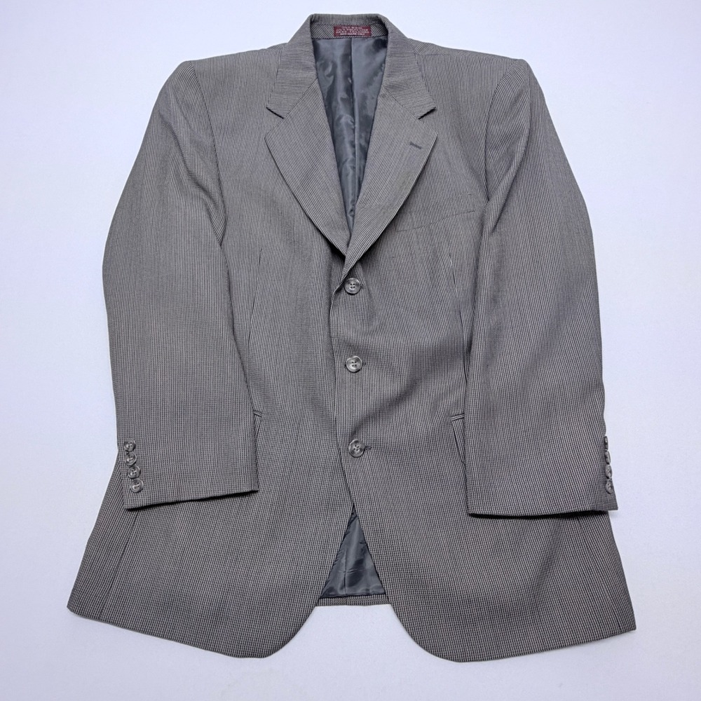 Cordovan & Grey Ltd Mens 42R Grey Micro Check Wool Blend 3 Button Blazer Jacket